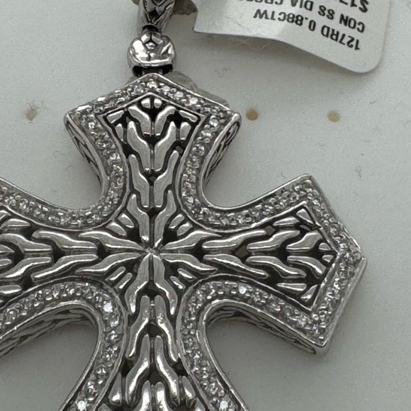 John Hardy Sterling Silver/ 18k Classic Chain Diamond Cross - Picture 8 of 10